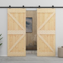 Porte coulissante avec kit de quincaillerie 90x210cm Pin massif 