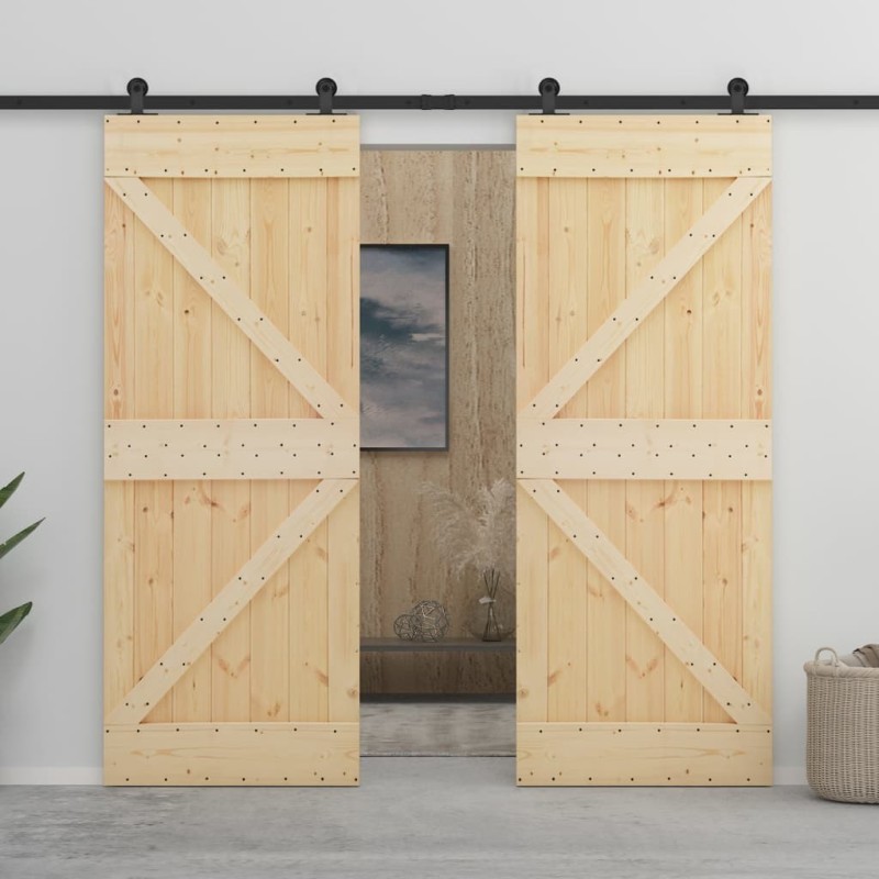 Porte coulissante avec kit de quincaillerie 90x210cm Pin massif 