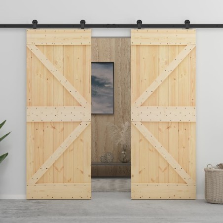 Porte coulissante avec kit de quincaillerie 90x210cm Pin massif 