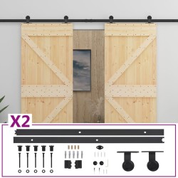Porte coulissante avec kit de quincaillerie 90x210cm Pin massif 
