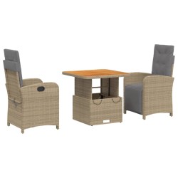 Ensemble à manger de jardin et coussins 3 pcs Beige poly rotin 