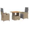 Ensemble à manger de jardin et coussins 3 pcs Beige poly rotin 