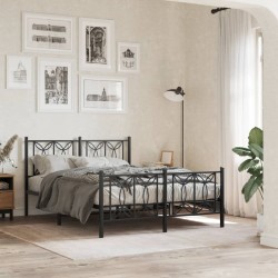 Cadre de lit métal sans matelas avec pied de lit noir 140x200cm 