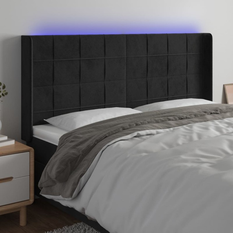 Tête de lit à LED Noir 163x16x118/128 cm Velours 