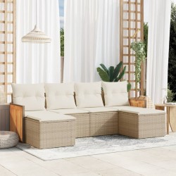 Salon de jardin avec coussins 6 pcs beige résine tressée 