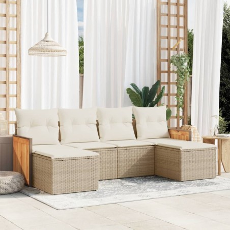 Salon de jardin avec coussins 6 pcs beige résine tressée 