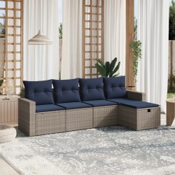 Salon de jardin 5 pcs avec coussins gris résine tressée 