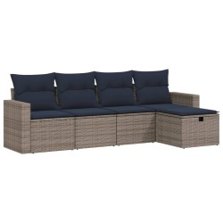 Salon de jardin 5 pcs avec coussins gris résine tressée 