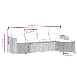 Salon de jardin 5 pcs avec coussins gris résine tressée 