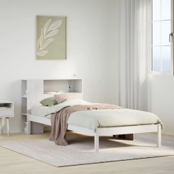 Lit bibliothèque sans matelas blanc 90x200cm bois de pin massif 