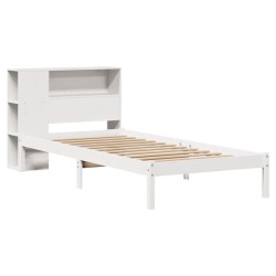 Lit bibliothèque sans matelas blanc 90x200cm bois de pin massif 
