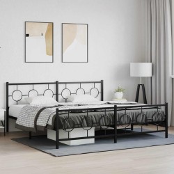Cadre de lit métal sans matelas avec pied de lit noir 200x200cm 