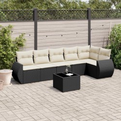 Salon de jardin 7 pcs avec coussins noir résine tressée 