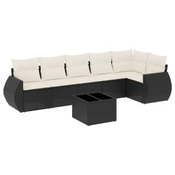 Salon de jardin 7 pcs avec coussins noir résine tressée 