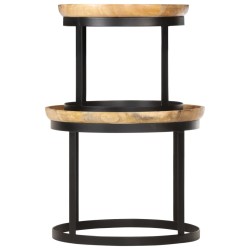 Tables d'appoint rondes 2 pcs Bois de manguier solide et acier 