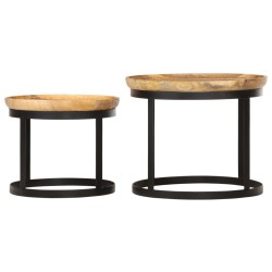Tables d'appoint rondes 2 pcs Bois de manguier solide et acier 