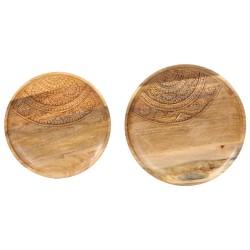 Tables d'appoint rondes 2 pcs Bois de manguier solide et acier 