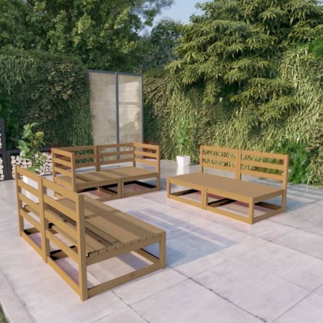 Salon de jardin 6 pcs marron miel bois de pin massif 