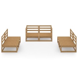 Salon de jardin 6 pcs marron miel bois de pin massif 