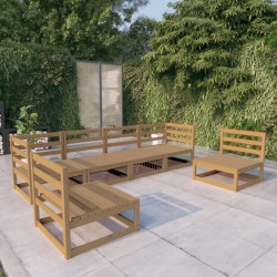 Salon de jardin 6 pcs marron miel bois de pin massif 