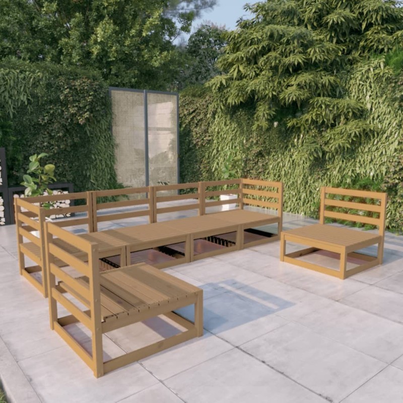 Salon de jardin 6 pcs marron miel bois de pin massif Salon de jardin 6 pcs marron miel bois de pin massif