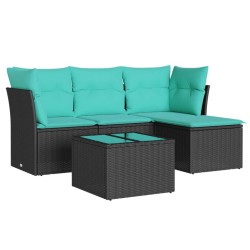 Salon de jardin 5 pcs avec coussins noir résine tressée 