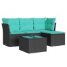 Salon de jardin 5 pcs avec coussins noir résine tressée 
