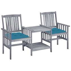 Chaises de jardin avec table à thé et coussins Acacia solide 