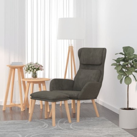 Chaise de relaxation avec tabouret Gris foncé Velours 
