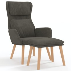 Chaise de relaxation avec tabouret Gris foncé Velours 