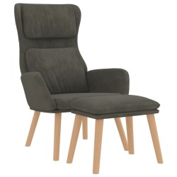 Chaise de relaxation avec tabouret Gris foncé Velours 