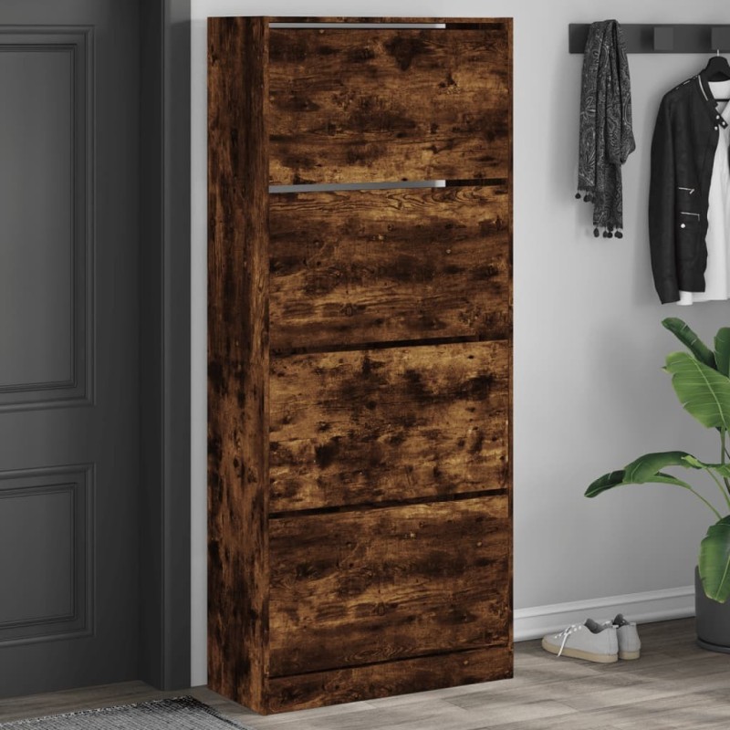 Armoire à chaussures 4 tiroirs rabattables chêne fumé 