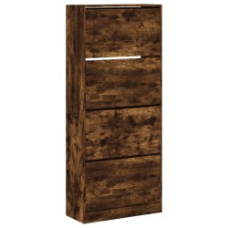 Armoire à chaussures 4 tiroirs rabattables chêne fumé 