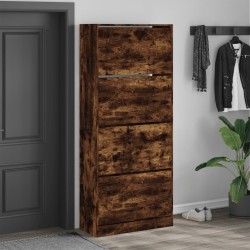 Armoire à chaussures 4 tiroirs rabattables chêne fumé 