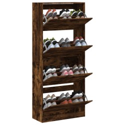 Armoire à chaussures 4 tiroirs rabattables chêne fumé 