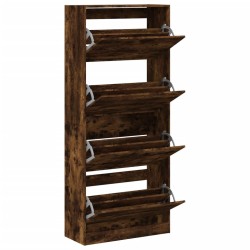 Armoire à chaussures 4 tiroirs rabattables chêne fumé 