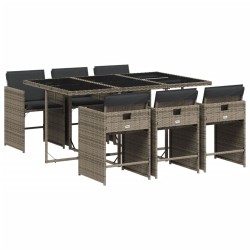 Ensemble à manger de jardin et coussins 7 pcs gris rotin 
