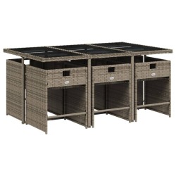 Ensemble à manger de jardin et coussins 7 pcs gris rotin 