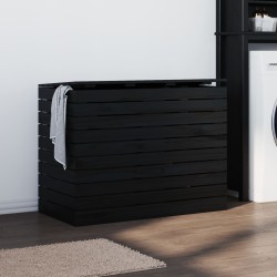 Panier à linge noir 88,5x44x66 cm bois massif de pin 