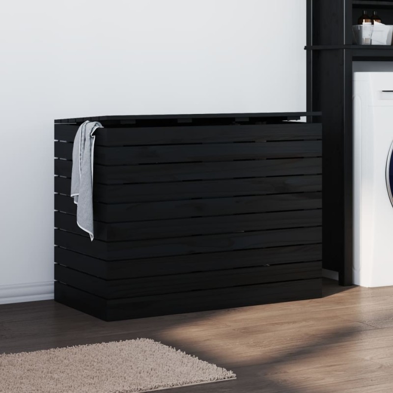 Panier à linge noir 88,5x44x66 cm bois massif de pin 