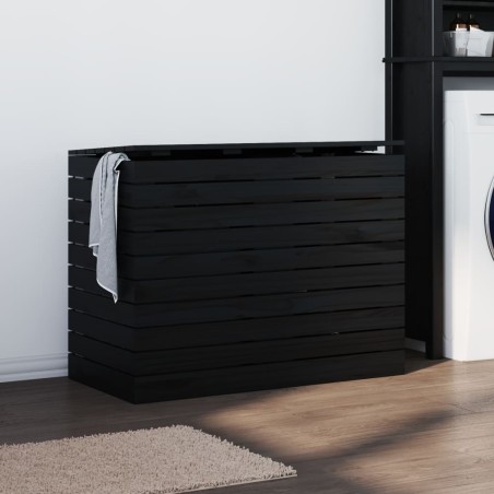 Panier à linge noir 88,5x44x66 cm bois massif de pin 