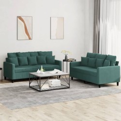 Ensemble de canapés 2 pcs avec coussins Vert foncé Velours 