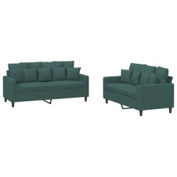 Ensemble de canapés 2 pcs avec coussins Vert foncé Velours 