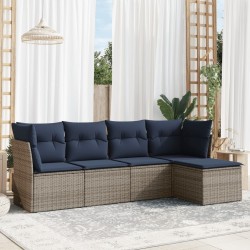 Salon de jardin 5 pcs avec coussins gris résine tressée 