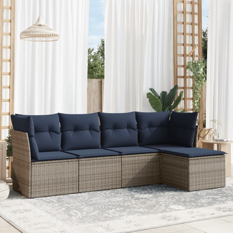 Salon de jardin 5 pcs avec coussins gris résine tressée 