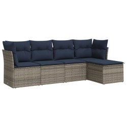 Salon de jardin 5 pcs avec coussins gris résine tressée 
