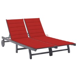 Chaise longue de jardin 2 places avec coussin Gris Acacia 