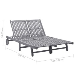 Chaise longue de jardin 2 places avec coussin Gris Acacia 