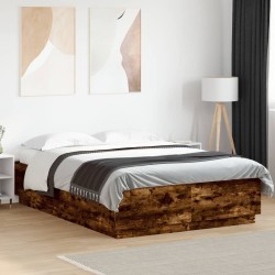Cadre de lit avec LED sans matelas chêne fumé 150x200 cm 
