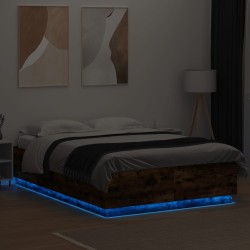 Cadre de lit avec LED sans matelas chêne fumé 150x200 cm 